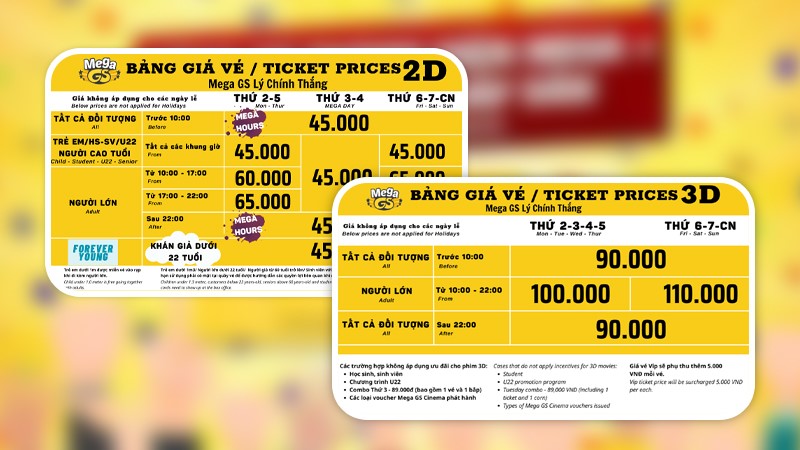 Giá vé của Mega GS Cinemas - Cao Thắng