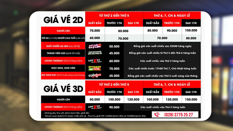 Giá vé ở rạp Lotte Cinema - Gold View