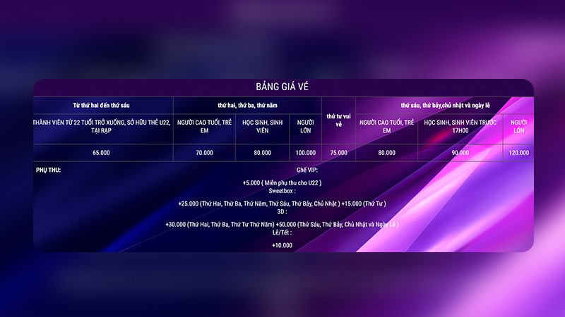 Giá vé rạp CGV Lý Chính Thắng
