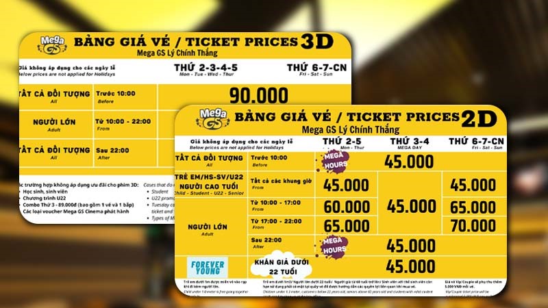 Giá vé hệ thống Mega GS Cinemas