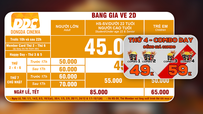 Giá Vé và Menu Bắp Nước tại Rạp phim Đống Đa Quận 5