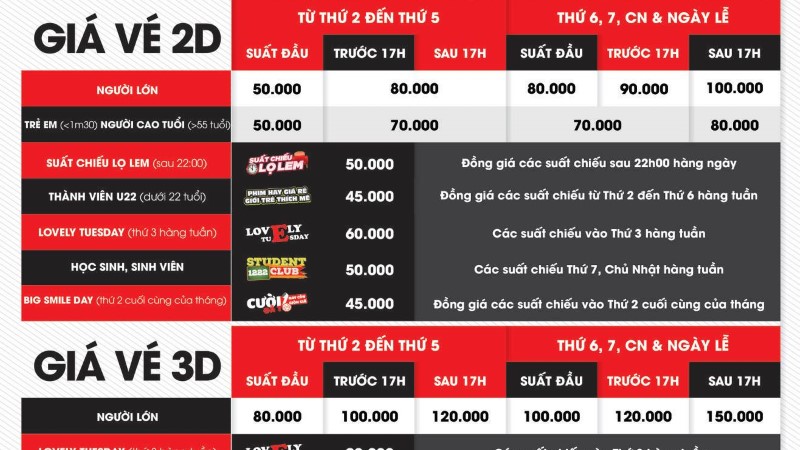Giá vé Lotte Cinema Cantavil