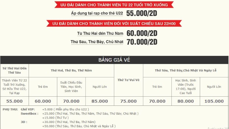 Giá vé CGV Thảo Điền