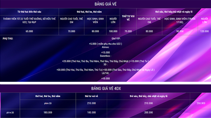 Bảng giá vé tại CGV Hùng Vương Plaza Quận 5